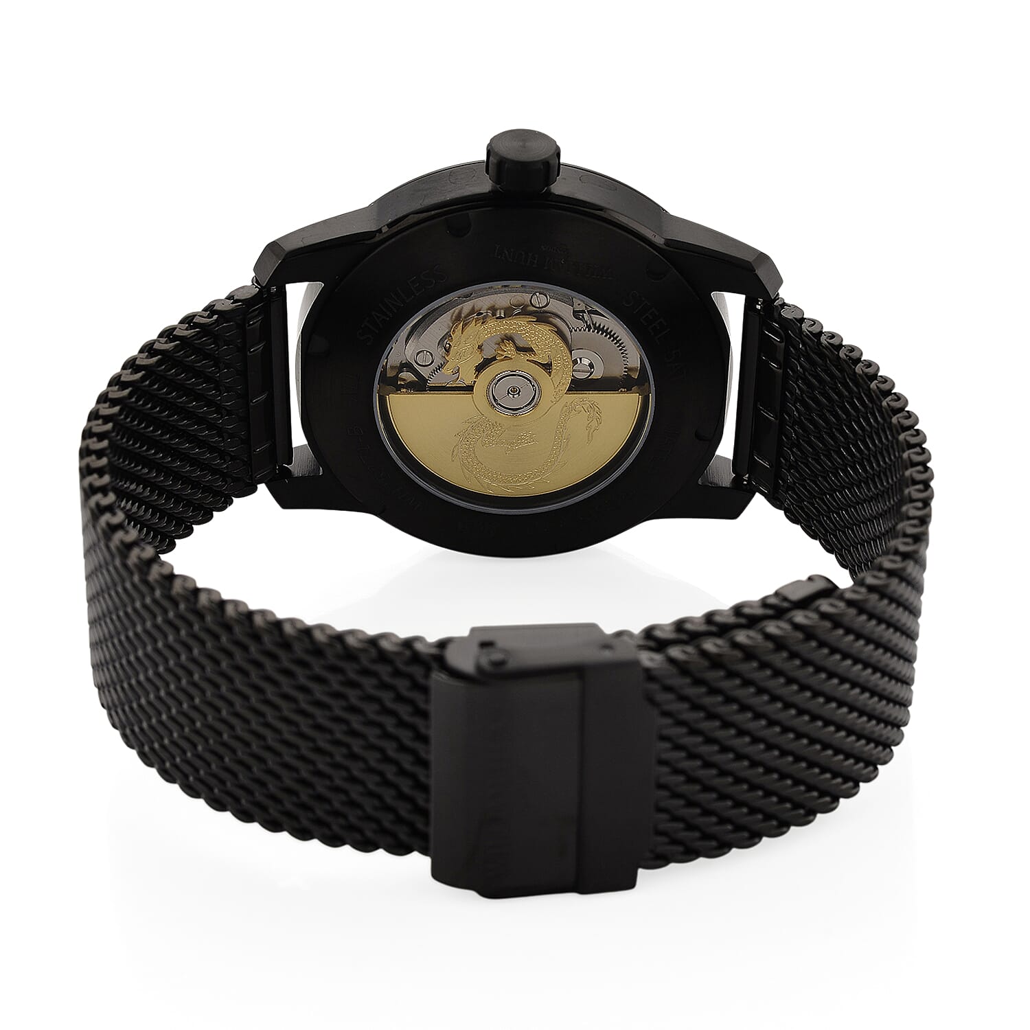 Limited Edition William Hunt London Dragon Watch with Automatic Movt. 5 ATM Water Resistancy, Blue Sapphire Crystal Dial and Adjustable Milanese Strap - Black Neon