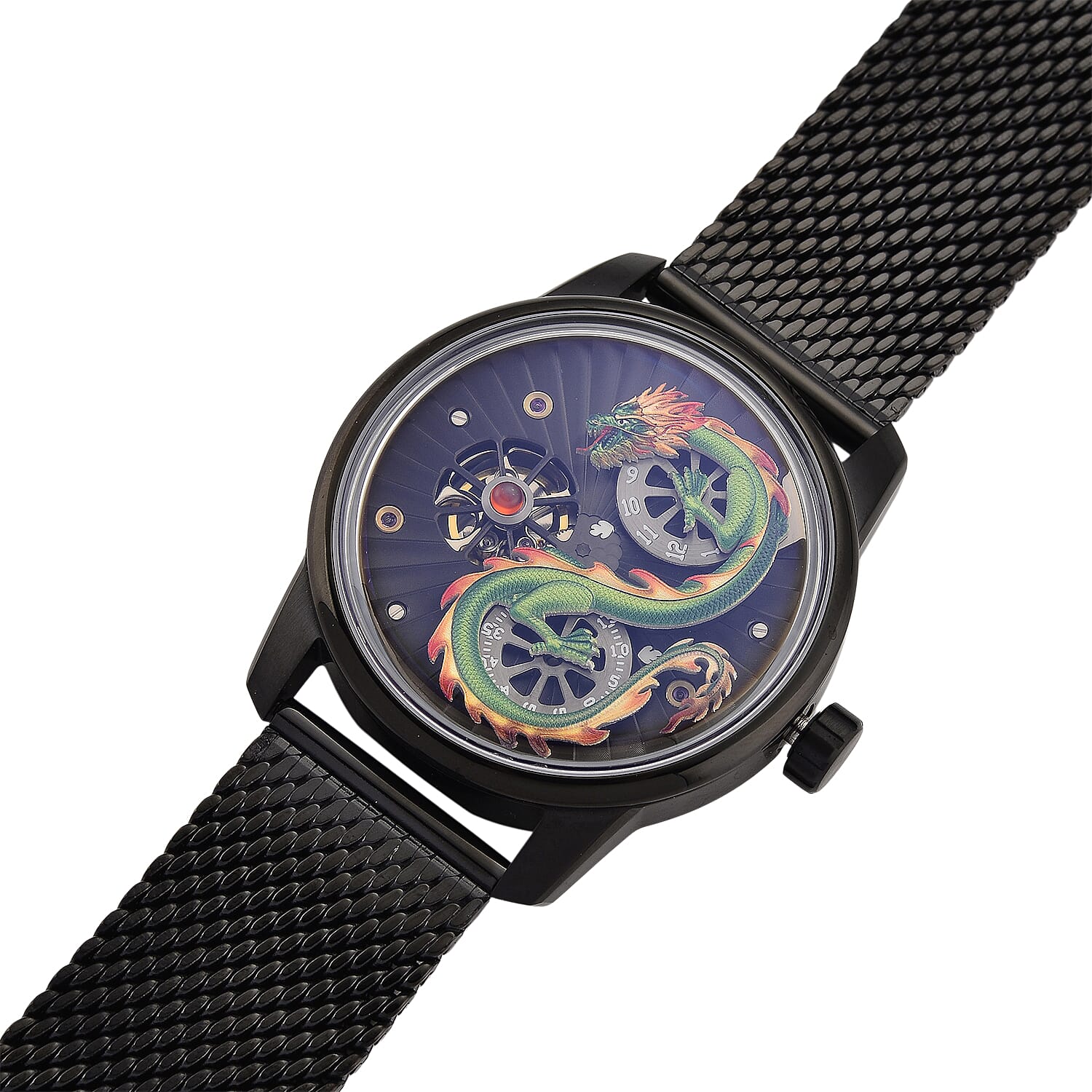 Limited Edition William Hunt London Dragon Watch with Automatic Movt. 5 ATM Water Resistancy, Blue Sapphire Crystal Dial and Adjustable Milanese Strap - Black Neon