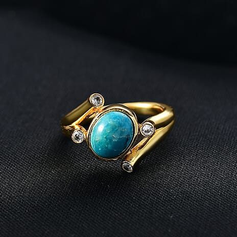 EverTrue Opalina & White Zircon Ring in Yellow Gold Plated 1.80 Ct.