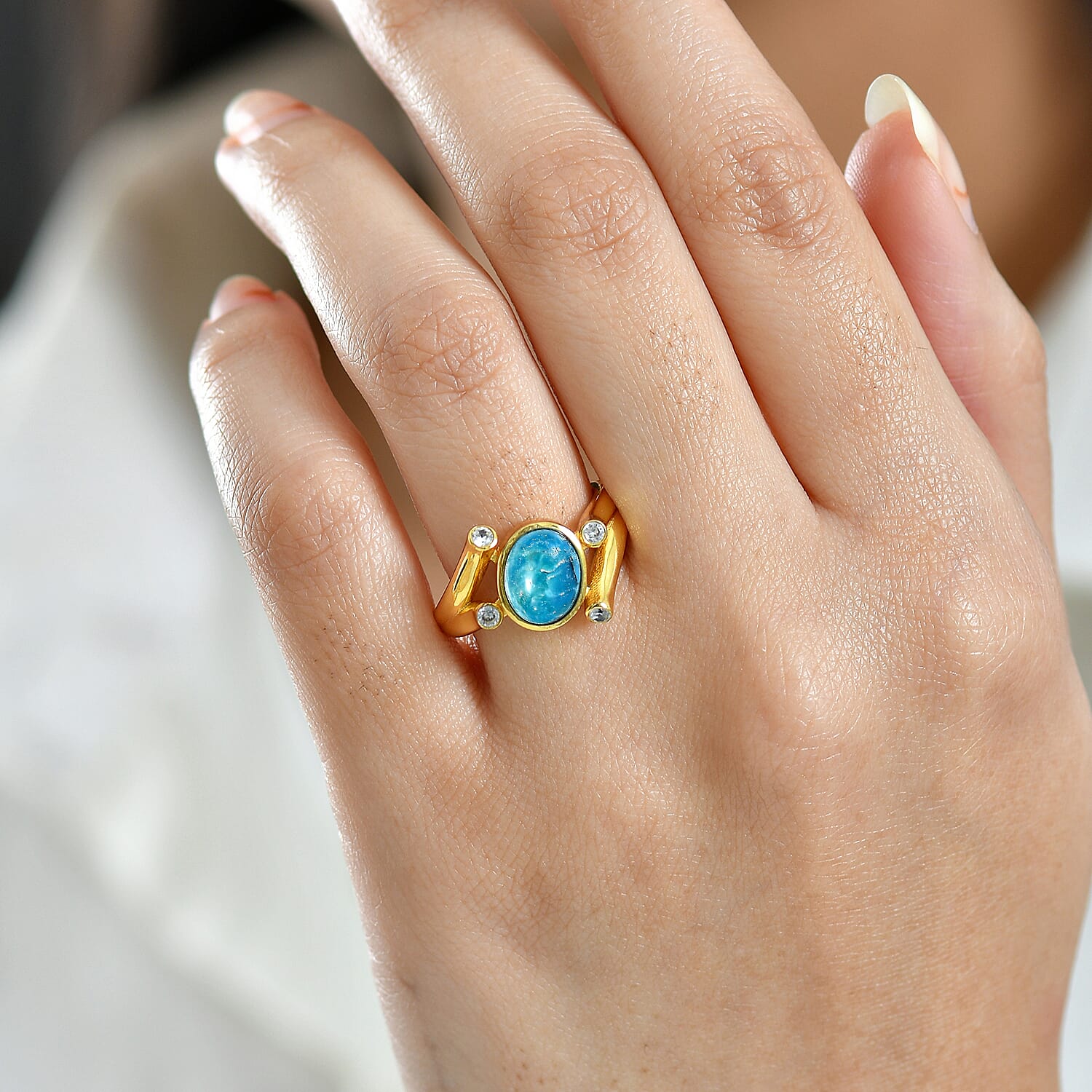 EverTrue Opalina, White Zircon Solitaire Ring Pure Yellow Brass  1.802  Ct.