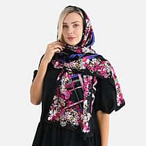 La Marey Silk Flower Scarf (Size - One Size) - Black