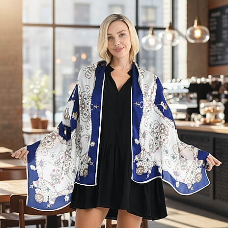 La Marey 100% Mulberry Silk Flower Print Scarf (170 x 65cm) - Beige