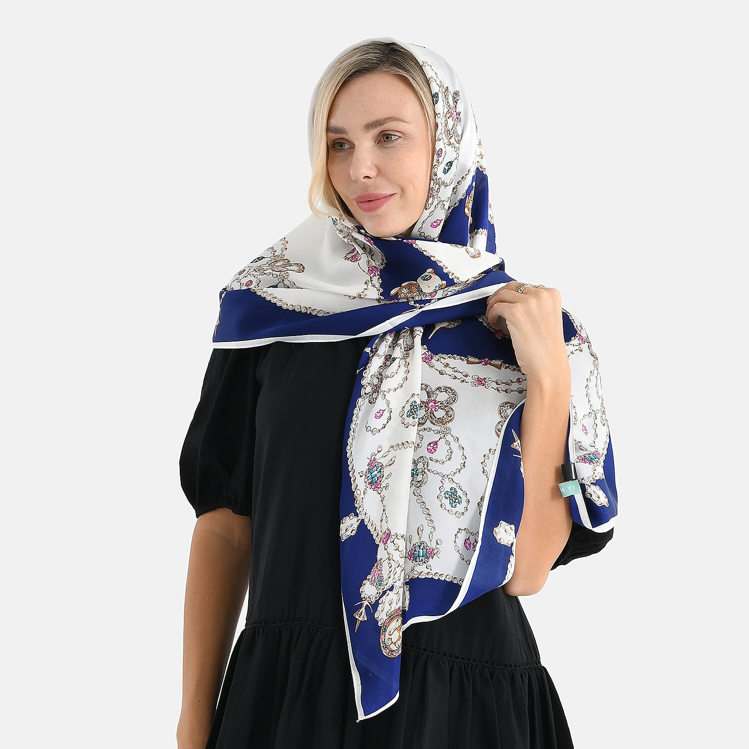 La Marey 100% Mulberry Silk Flower Print Scarf (170 x 65cm) - Beige