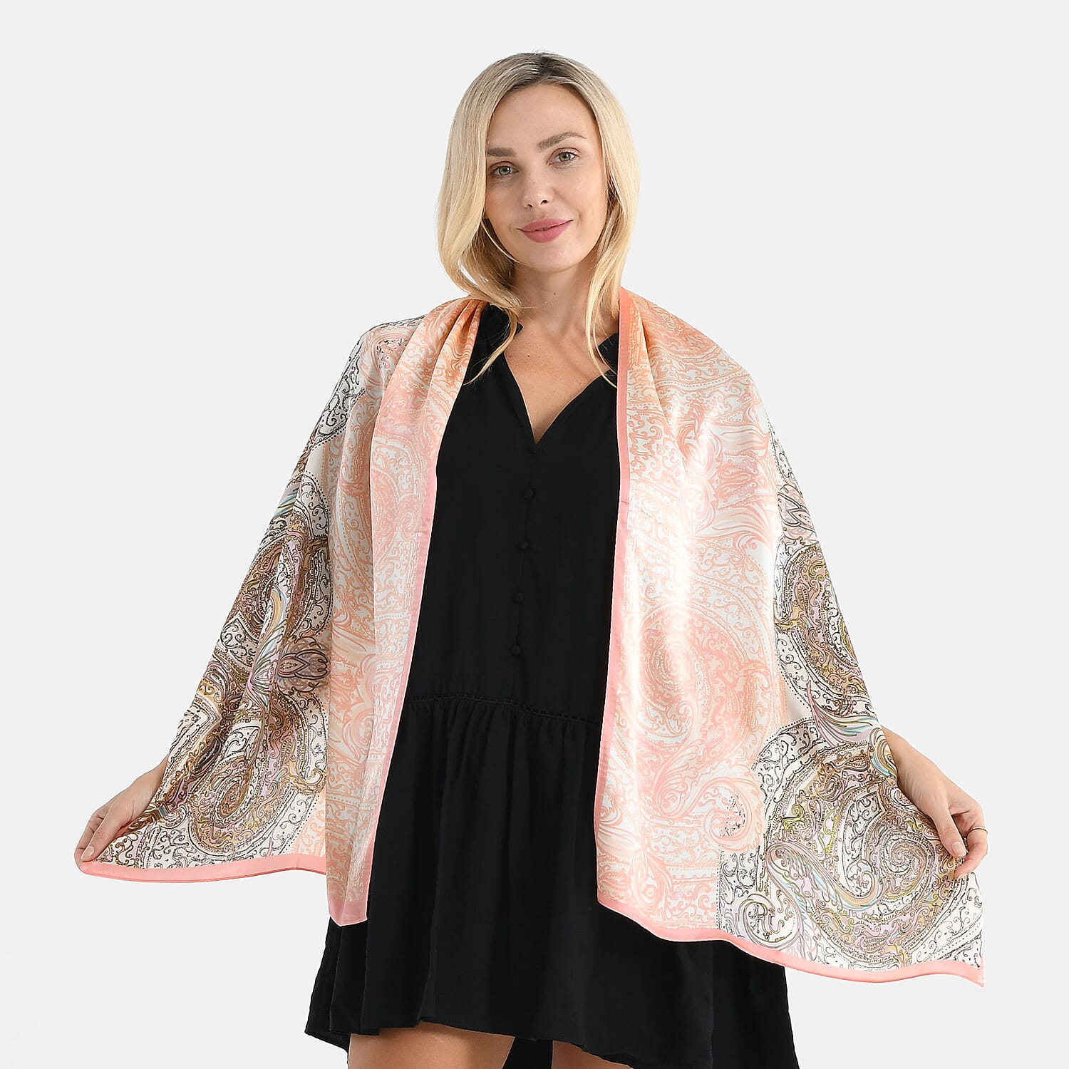 La Marey 100% Mulberry Silk Flower Print Scarf (170 x 55cm) - Brown