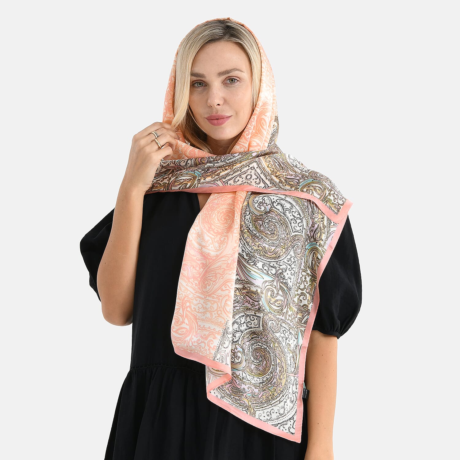 La Marey 100% Mulberry Silk Flower Print Scarf (170 x 55cm) - Brown