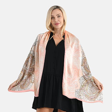 La Marey 100% Mulberry Silk Flower Scarf (Size - One Size) - Brown