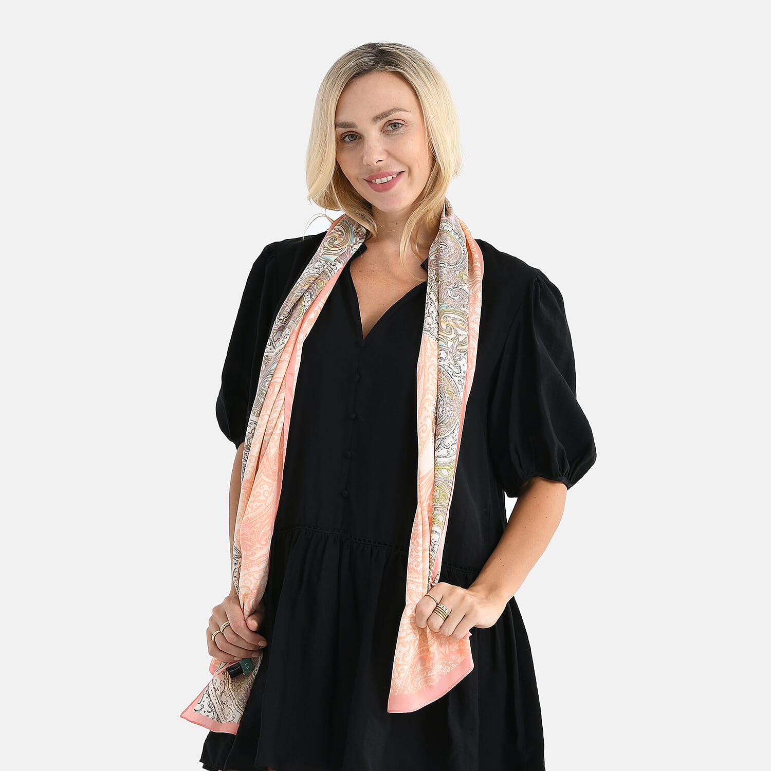 La Marey 100% Mulberry Silk Flower Print Scarf (170 x 55cm) - Brown