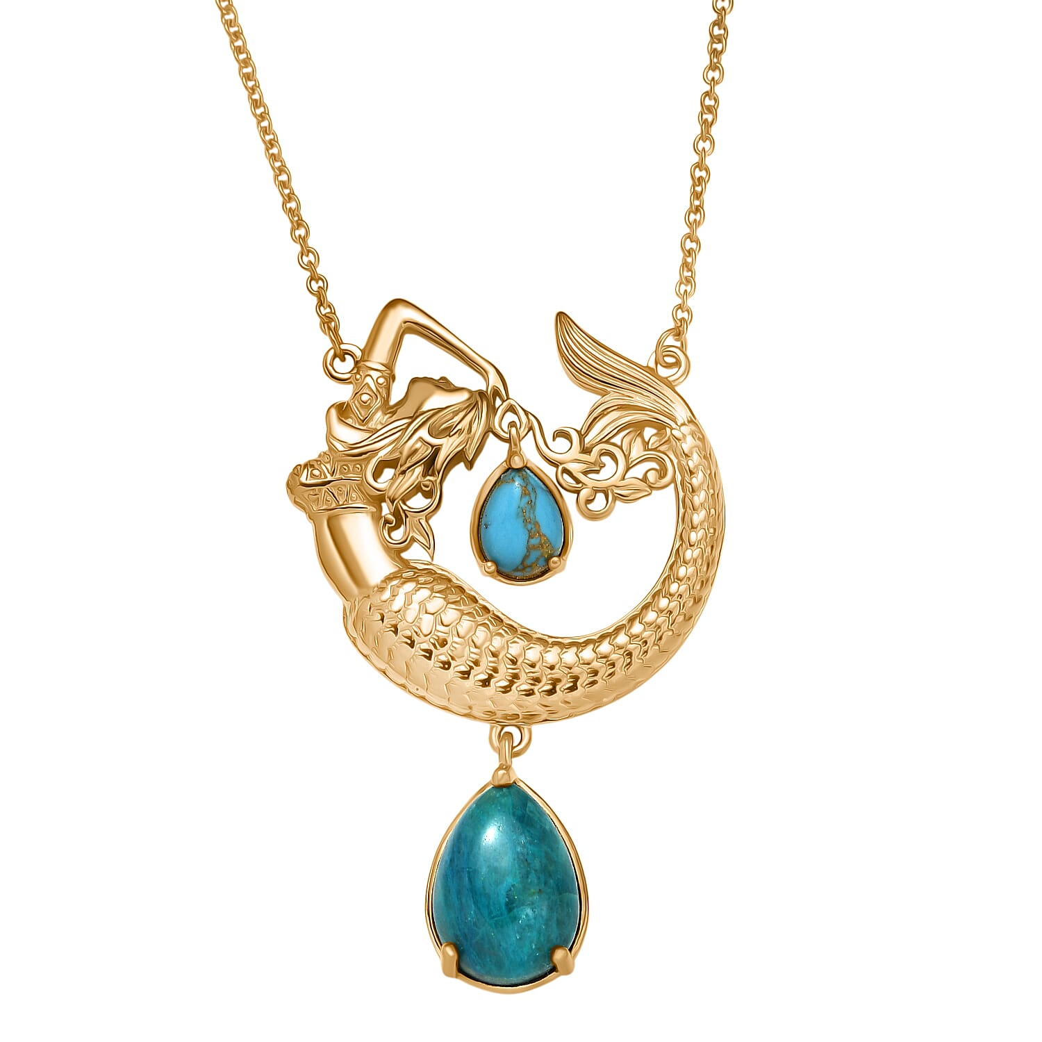 EverTrue Opalina, Blue Turquoise Fancy Necklace (Size - 20) Pure Yellow Brass  6.173  Ct.