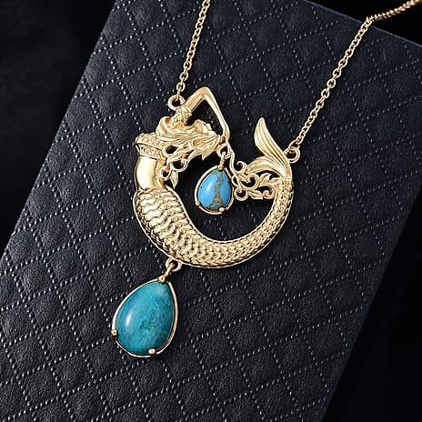 EverTrue Opalina & Blue Turquoise Necklace (Size 20) in Yellow Gold Plated 6.17 Ct.