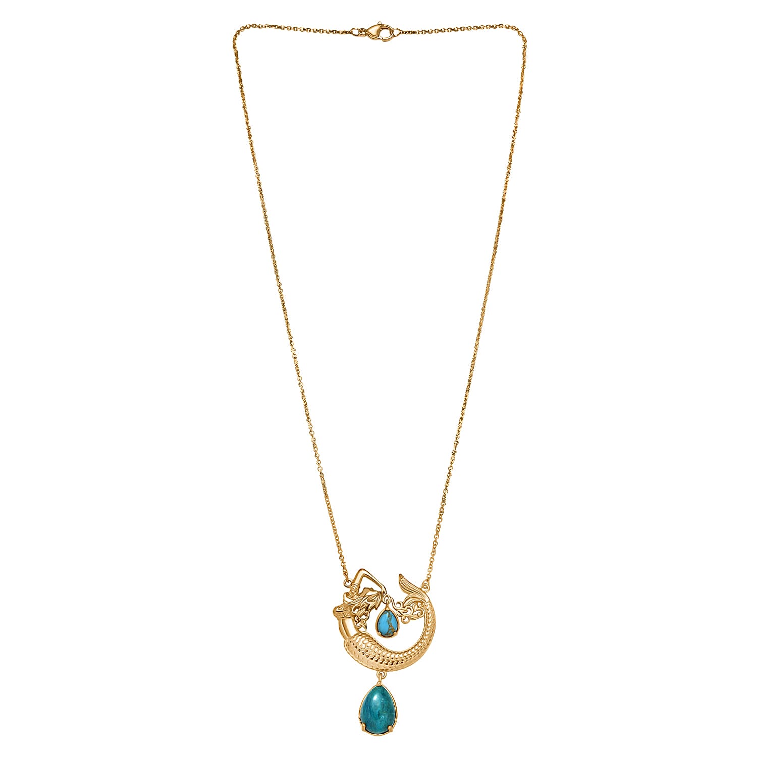 EverTrue Opalina, Blue Turquoise Fancy Necklace (Size - 20) Pure Yellow Brass  6.173  Ct.