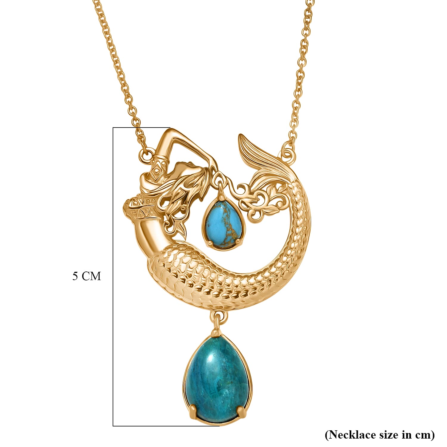 EverTrue Opalina, Blue Turquoise Fancy Necklace (Size - 20) Pure Yellow Brass  6.173  Ct.