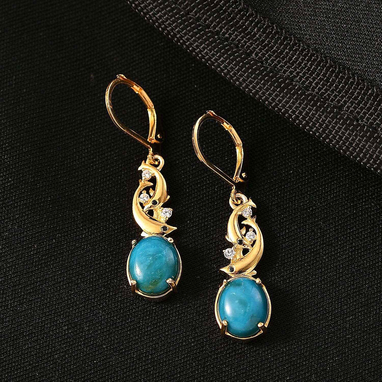 EverTrue Opalina, Black Spinel, White Zircon Solitaire Stud Push Post Earring Pure Yellow Brass  4.270  Ct.