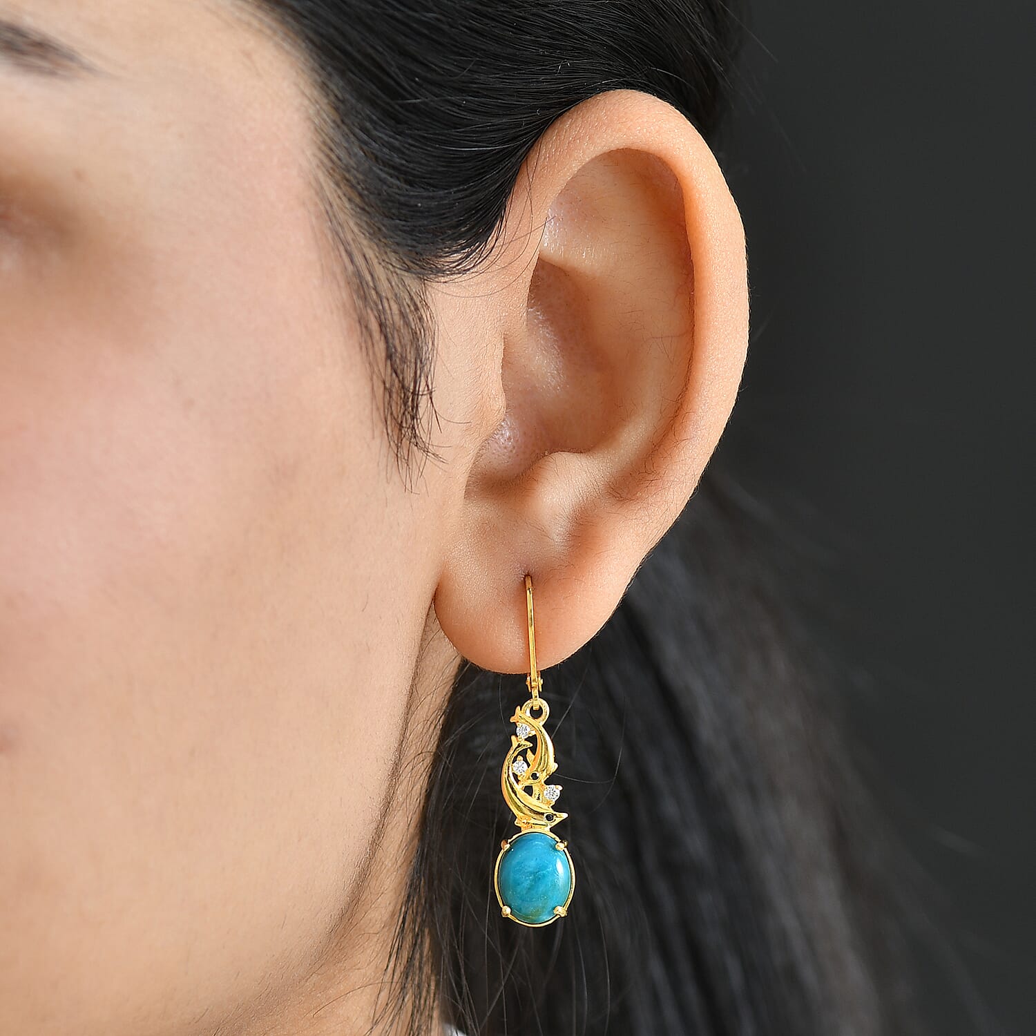 EverTrue Opalina, Black Spinel, White Zircon Solitaire Stud Push Post Earring Pure Yellow Brass  4.270  Ct.