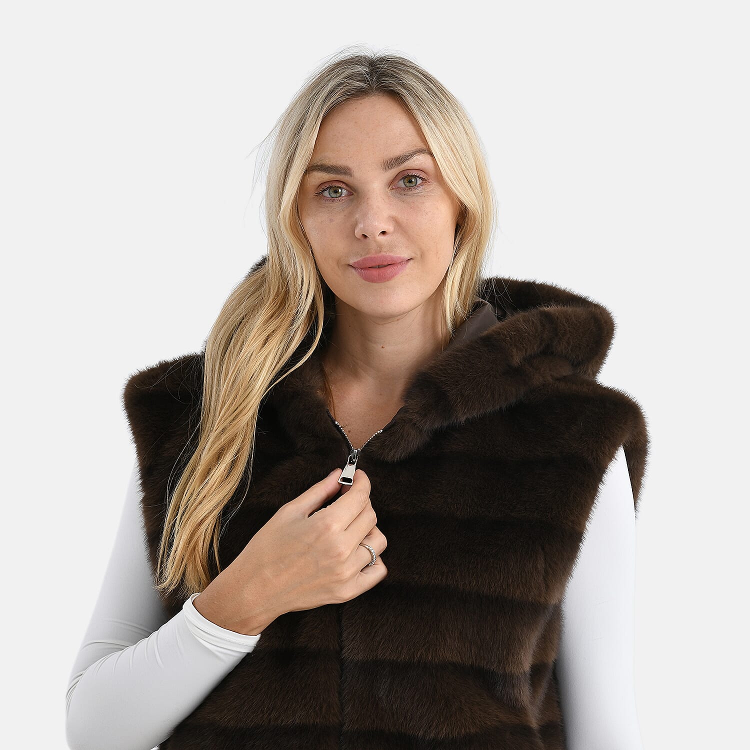 La Marey Faux Fur Hoodie Gilet (One Size, 8 to 18) - Dark Brown
