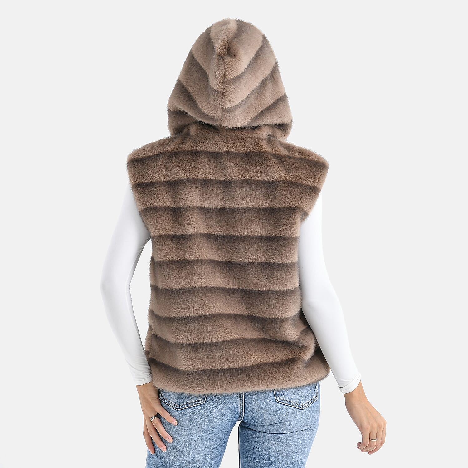 La Marey Faux Fur Hoodie Gilet (Size 8 to 16) - Light Brown