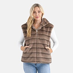 La Marey Faux Fur Hoodie Gilet (Size 8 to 16) - Light Brown