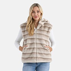 La Marey Faux Fur Hoodie Gilet (Size 8 to 16) - Light Brown