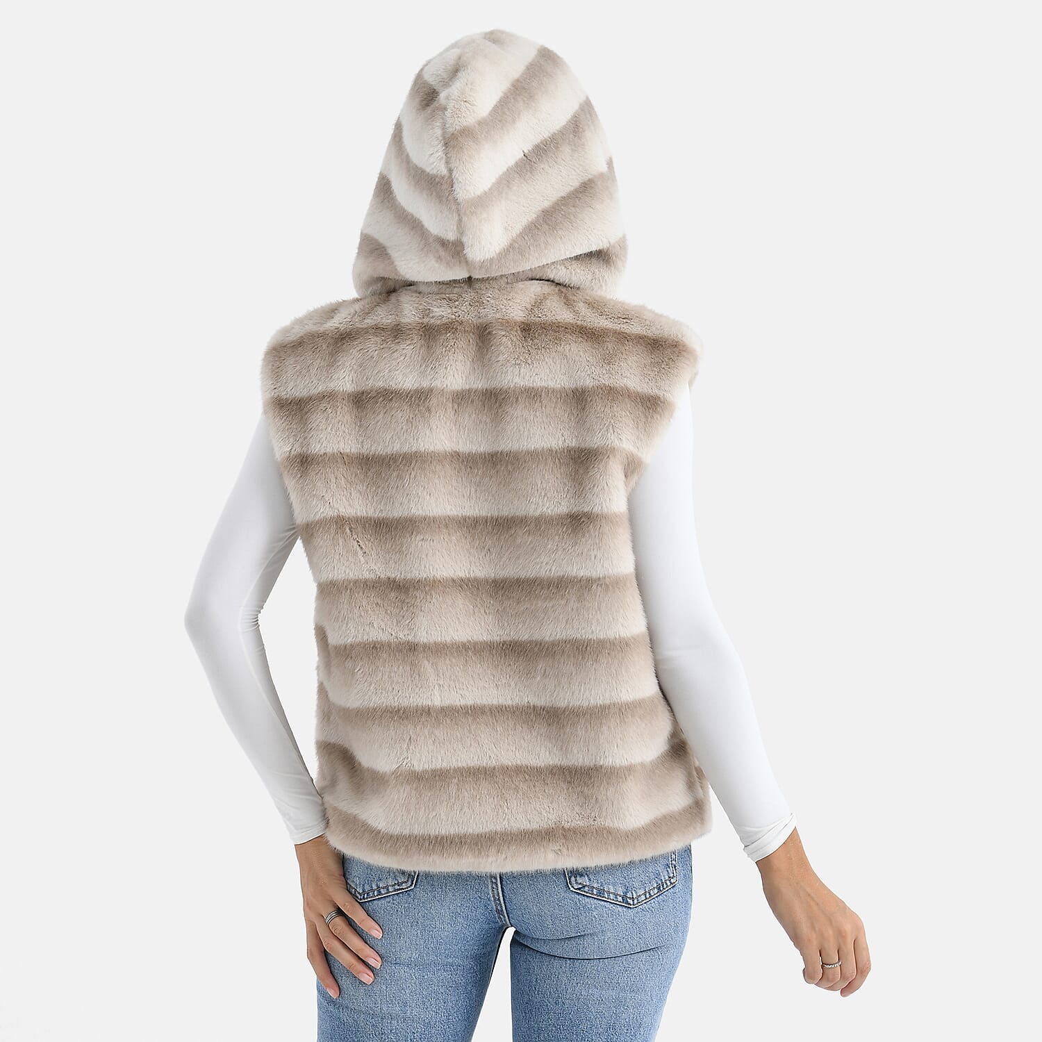La Marey Faux Fur Hoodie Gilet (One Size, 8 to 18) - Beige
