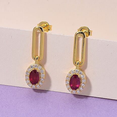 D'Joy Fissure Filled Ruby, Moissanite Fancy Earring in Vermeil YGSterling Silver  1.800  Ct.
