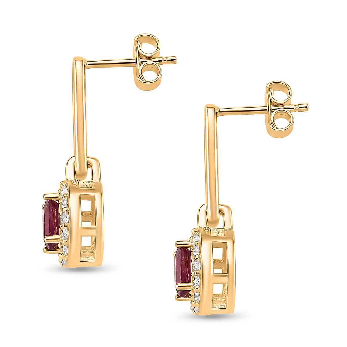 D'Joy Fissure Filled Ruby, Moissanite Fancy Earring in Vermeil YGSterling Silver  1.800  Ct.