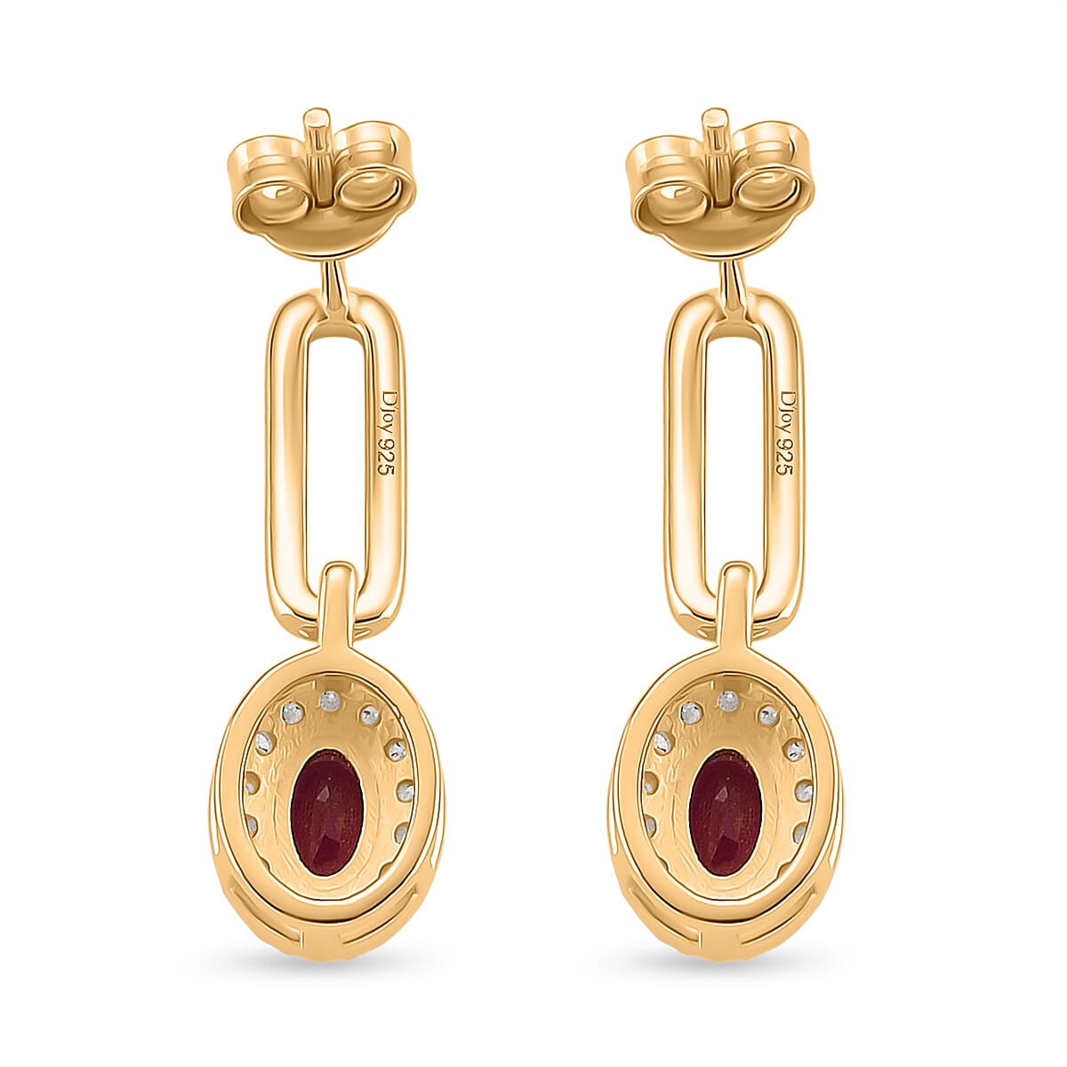D'Joy Fissure Filled Ruby, Moissanite Fancy Earring in Vermeil YGSterling Silver  1.800  Ct.