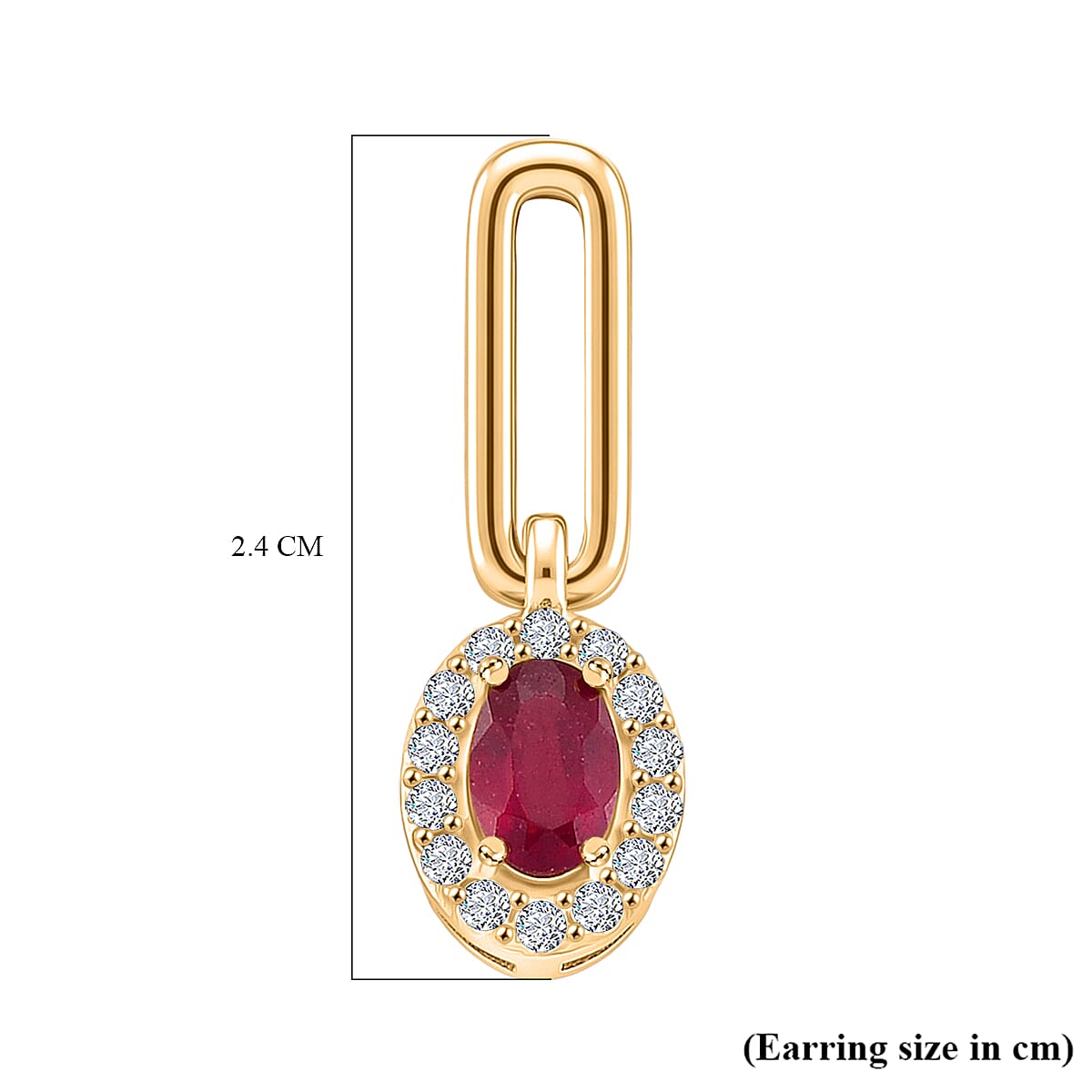 D'Joy Fissure Filled Ruby, Moissanite Fancy Earring in Vermeil YGSterling Silver  1.800  Ct.