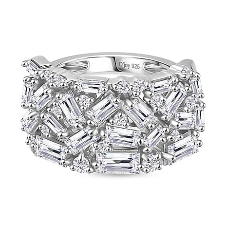 D'Joy Moissanite Cluster Ring in Rhodium OverlaySterling Silver, Silver Wt.5 Gms  2.352  Ct.