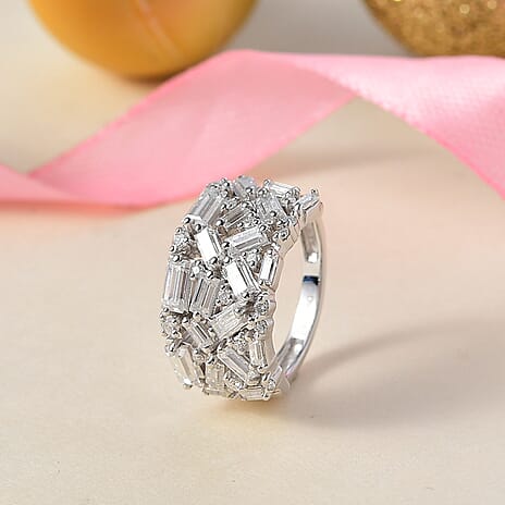 THE CROWN - D'Joy Moissanite Cluster Ring in Rhodium Overlay Sterling Silver 2.35 Ct.