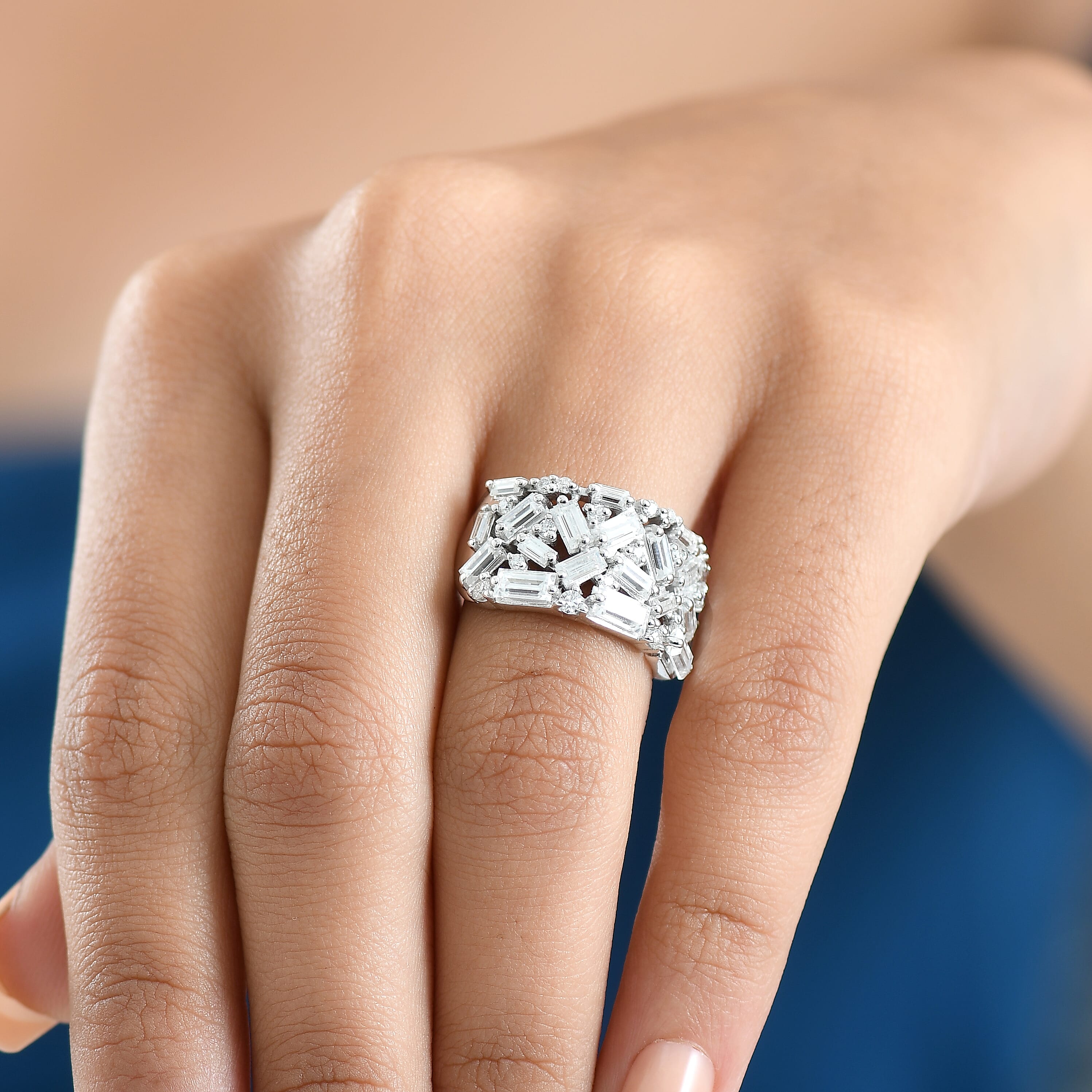 D'Joy Moissanite Cluster Ring in Rhodium OverlaySterling Silver, Silver Wt.5 Gms  2.352  Ct.