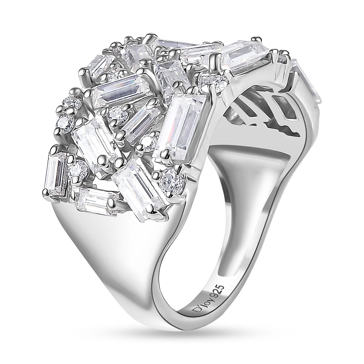 D'Joy Moissanite Cluster Ring in Rhodium OverlaySterling Silver, Silver Wt.5 Gms  2.352  Ct.