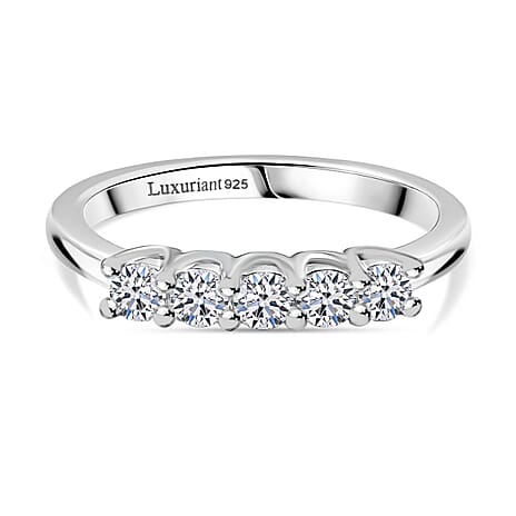 Luxuriant Lab Grown Diamond 5 Stone Ring in Rhodium OverlaySterling Silver  0.380  Ct.