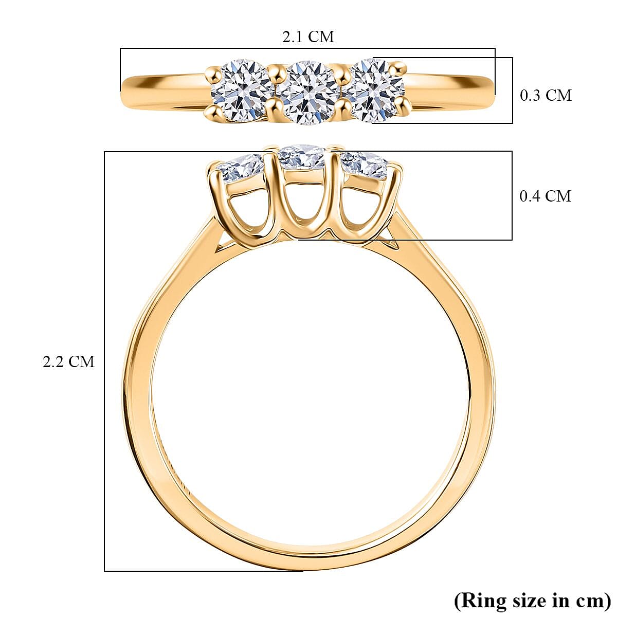 Luxuriant Lab Grown Diamond 3 Stone Diamond Ring in 18K YG VermeilSterling Silver  0.381  Ct.