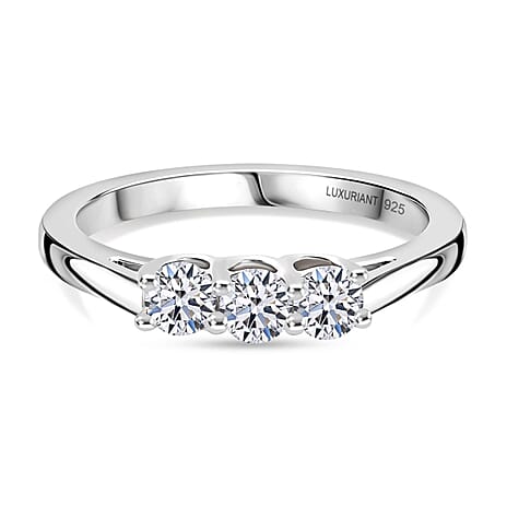Luxuriant Lab Grown Diamond 3 Stone Diamond Ring in Rhodium OverlaySterling Silver  0.381  Ct.
