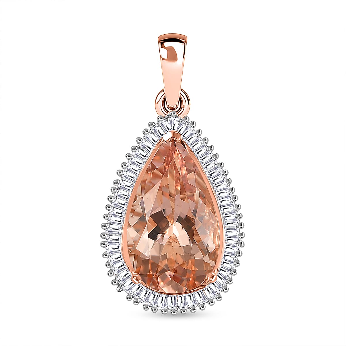 THE MARROPINO EMPRESS - 14K Rose Gold AAA Marropino Morganite & Natural  White Diamond Pendant 4.62 Ct.