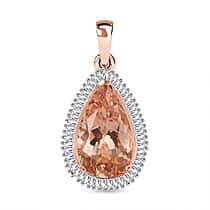 THE MARROPINO EMPRESS - 14K Rose Gold AAA Marropino Morganite & Natural  White Diamond Pendant 4.62 Ct.
