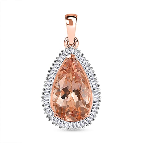 THE MARROPINO EMPRESS - 14K Rose Gold AAA Marropino Morganite & Natural  White Diamond Pendant 4.62 Ct.