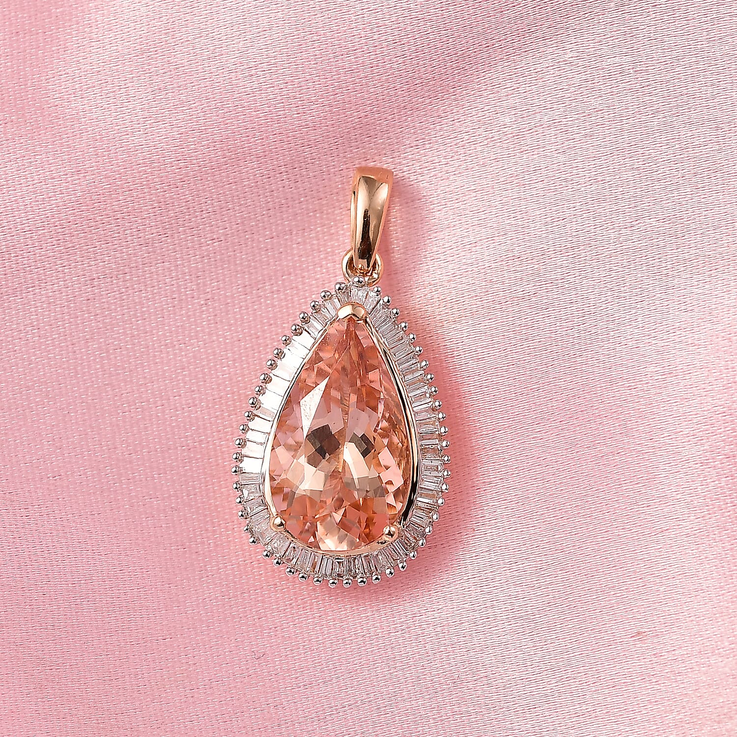 THE MARROPINO EMPRESS - 14K Rose Gold AAA Marropino Morganite & Natural  White Diamond Pendant 4.62 Ct.