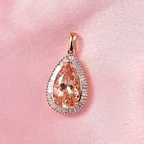 THE MARROPINO EMPRESS - 14K Rose Gold AAA Marropino Morganite & Natural  White Diamond Pendant 4.62 Ct.