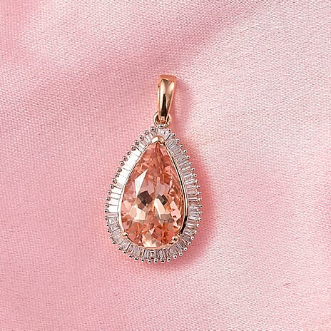 THE MARROPINO EMPRESS - 14K Rose Gold AAA Marropino Morganite & Natural  White Diamond Pendant 4.62 Ct.