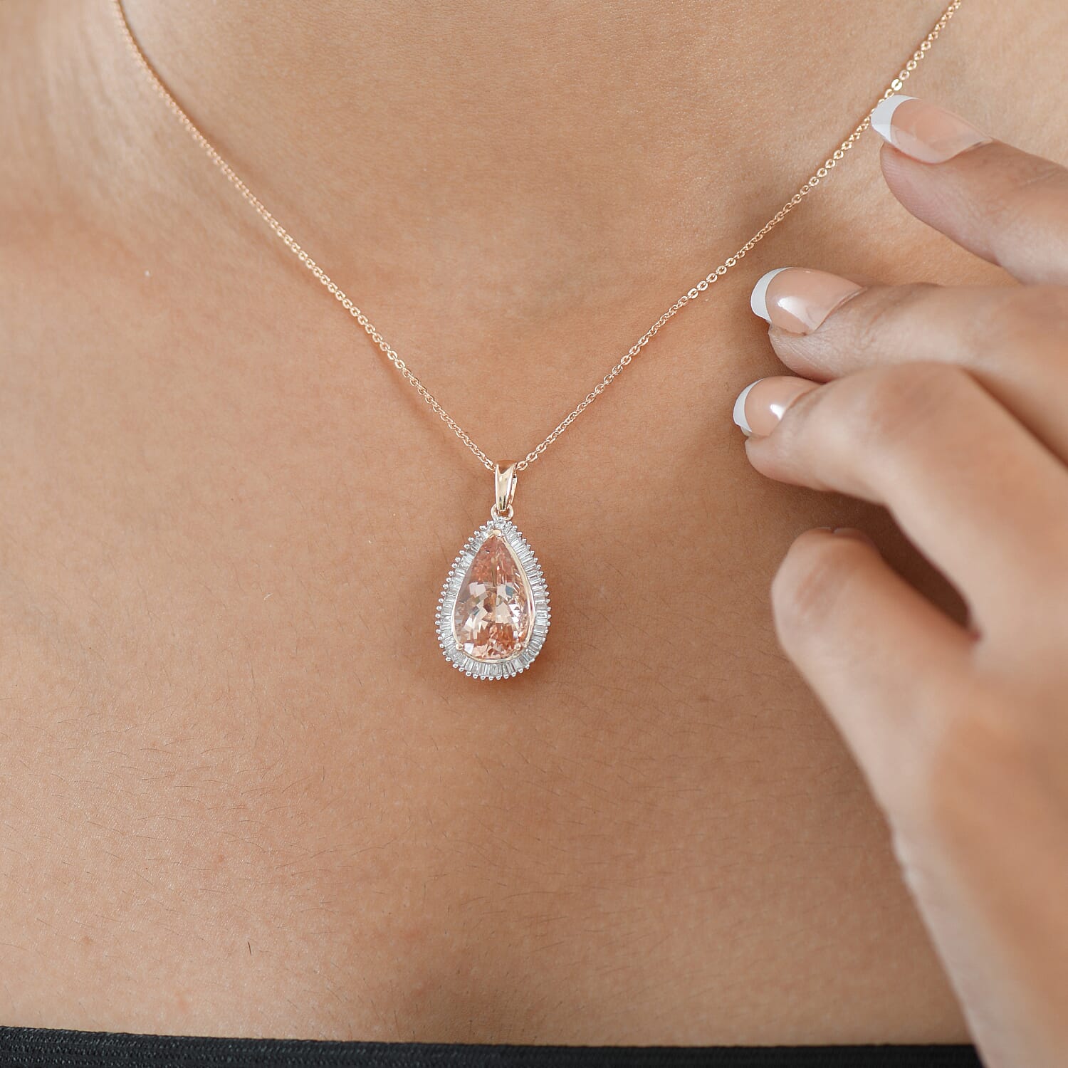 THE MARROPINO EMPRESS - 14K Rose Gold AAA Marropino Morganite & Natural  White Diamond Pendant 4.62 Ct.