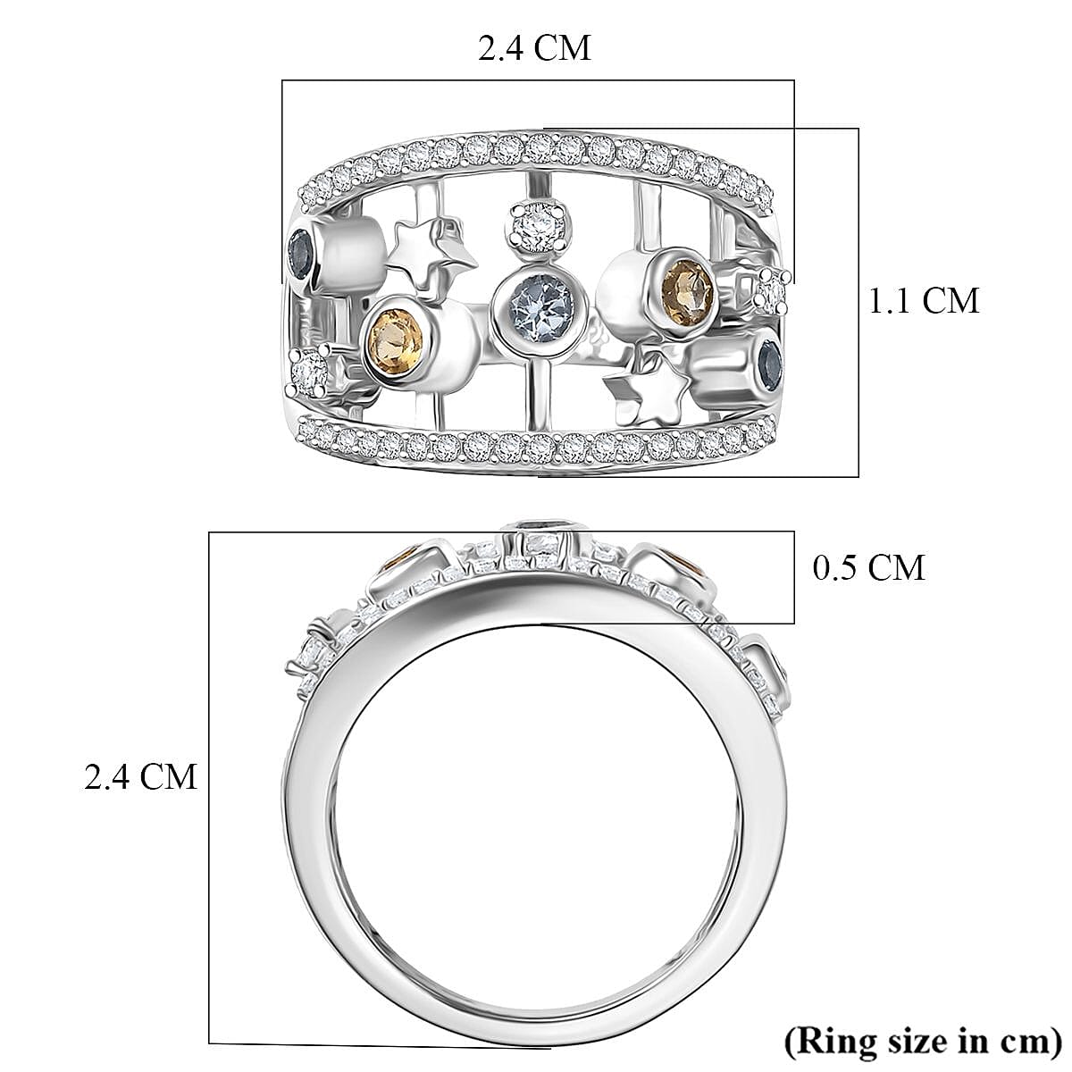 GP - Celestial Dream Collection Skyblue Topaz, Blue Sapphire & White Zircon Ring in Rhodium Overlay Sterling Silver 1.13 Ct, Silver Wt. 5.88 Gms.