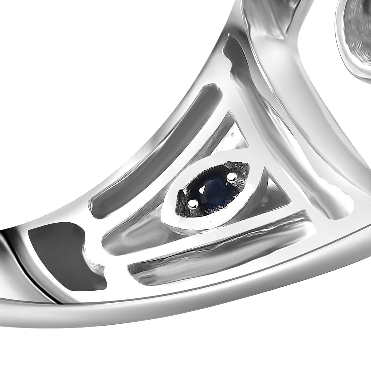 GP - Celestial Dream Collection Skyblue Topaz, Blue Sapphire & White Zircon Ring in Rhodium Overlay Sterling Silver 1.13 Ct, Silver Wt. 5.88 Gms.