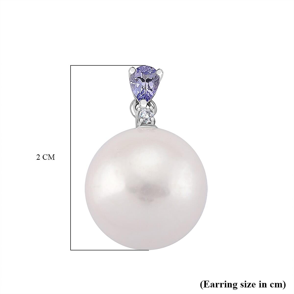 D'Joy Tanzanite, Moissanite & White Edison Pearl Earring with Push Back in Rhodium Overlay Sterling Silver 26.84 Ct.