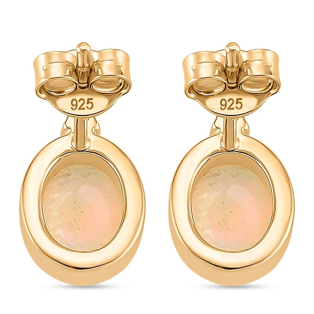 D'Joy Ethiopian Opal & Moissanite Earring with Push Back in Yellow Gold Plated Sterling Silver 2.32 Ct.