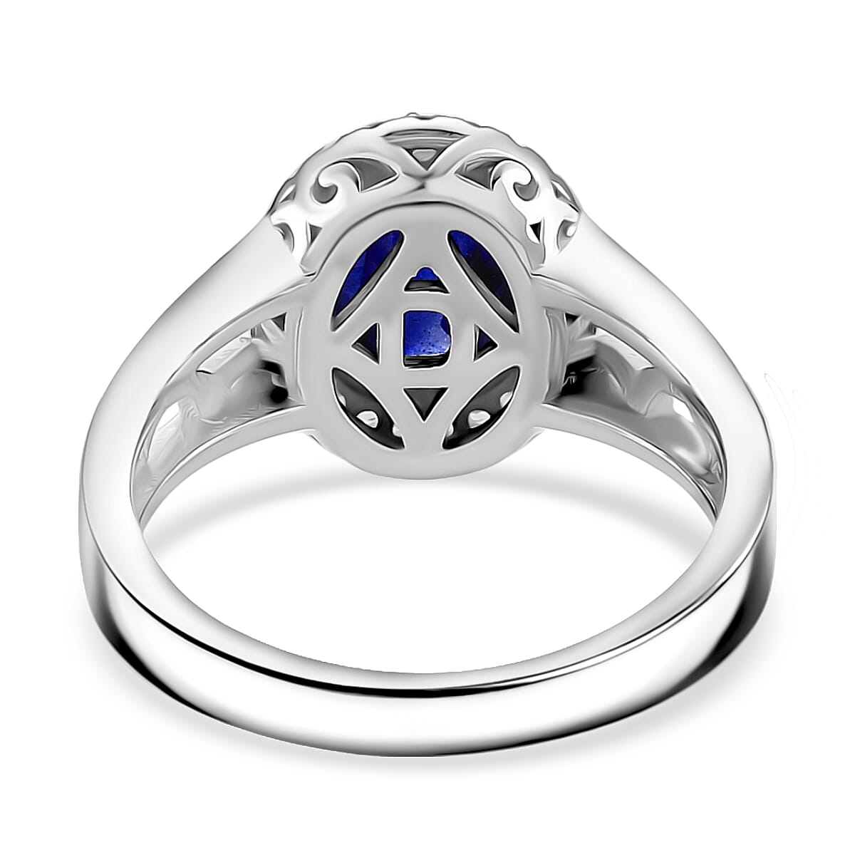 D'Joy Fissure Filled Blue Sapphire & White Zircon Ring in Rhodium Overlay Sterling Silver 1.85 Ct.