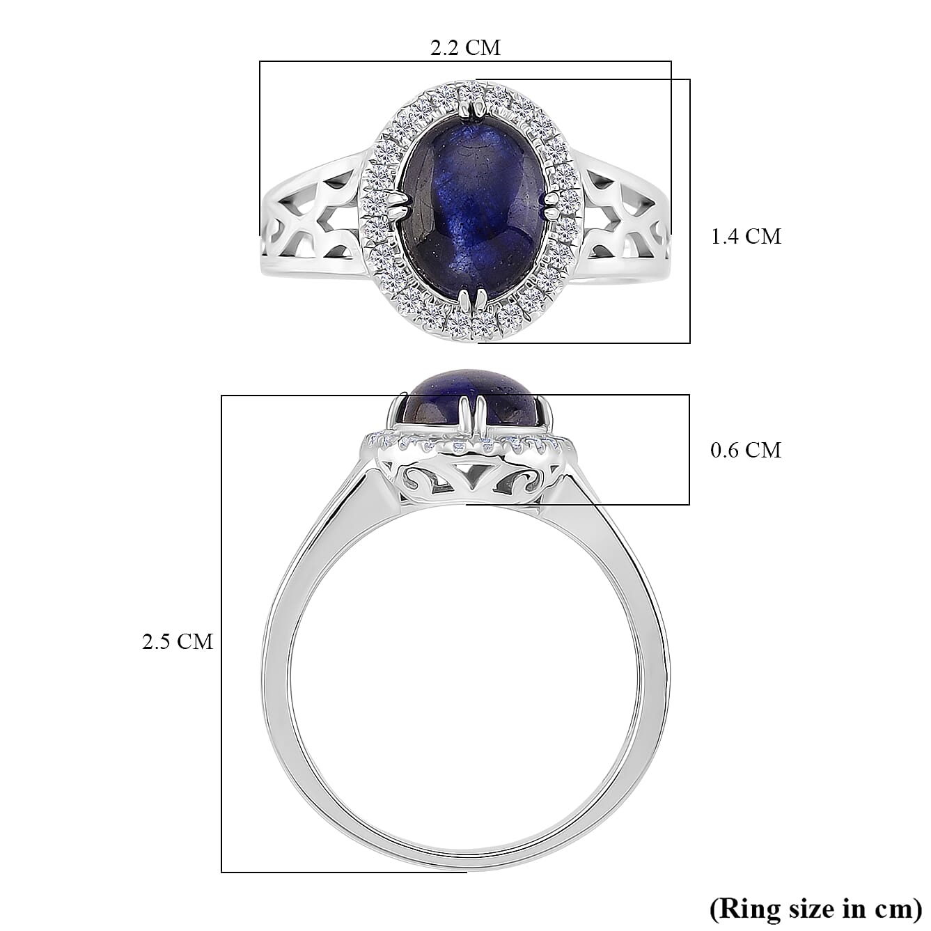 D'Joy Fissure Filled Blue Sapphire & White Zircon Ring in Rhodium Overlay Sterling Silver 1.85 Ct.