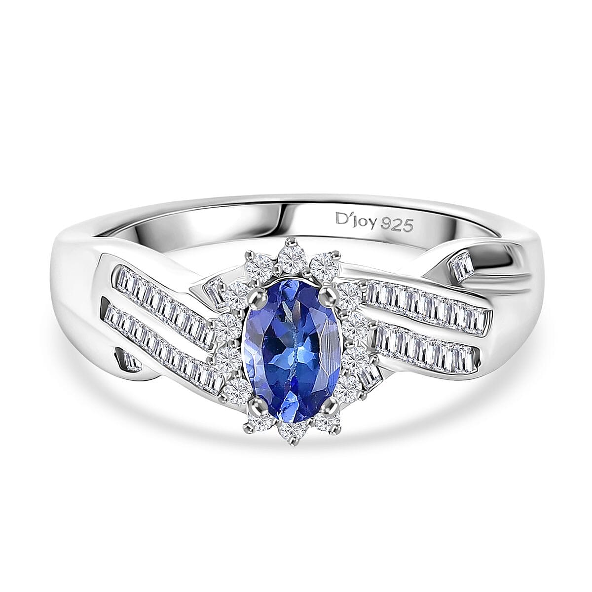 D'Joy Tanzanite & White Diamond Ring in Rhodium Overlay Sterling Silver 0.76 Ct.