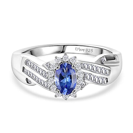 D'Joy Tanzanite & White Diamond Ring in Rhodium Overlay Sterling Silver 0.76 Ct.