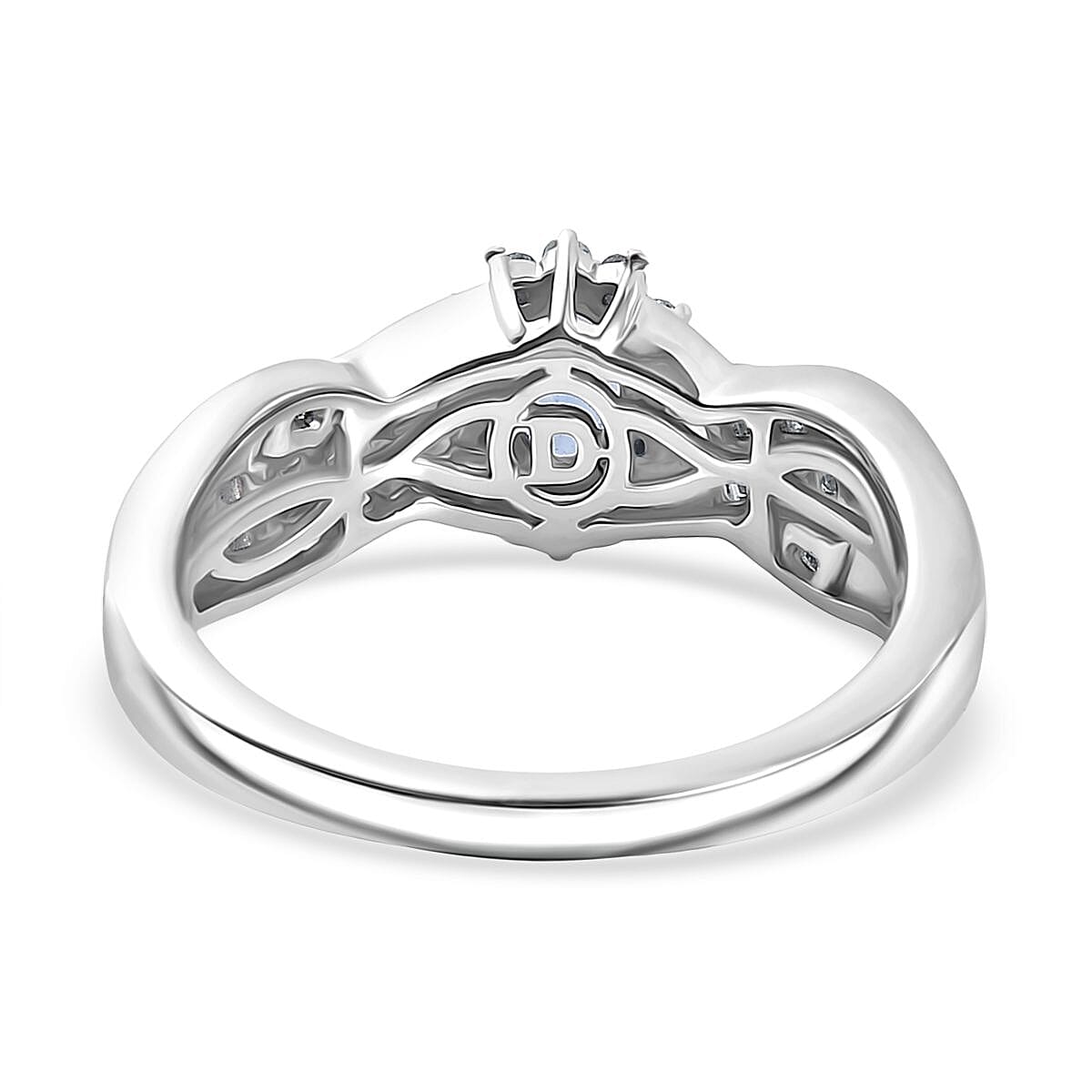 D'Joy Tanzanite & White Diamond Ring in Rhodium Overlay Sterling Silver 0.76 Ct.