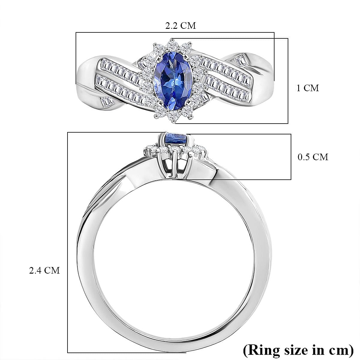 D'Joy Tanzanite & White Diamond Ring in Rhodium Overlay Sterling Silver 0.76 Ct.